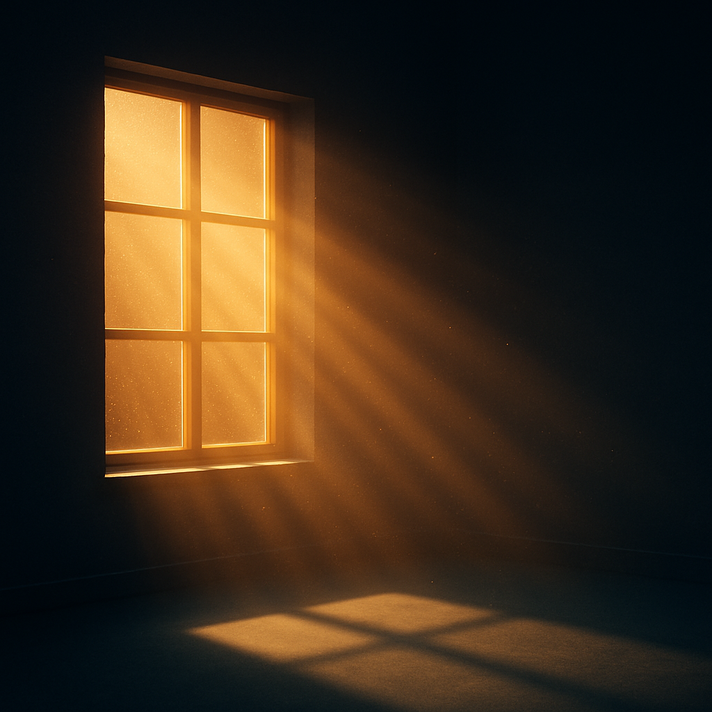 Abstract visualization of warm morning daylight streaming through a window